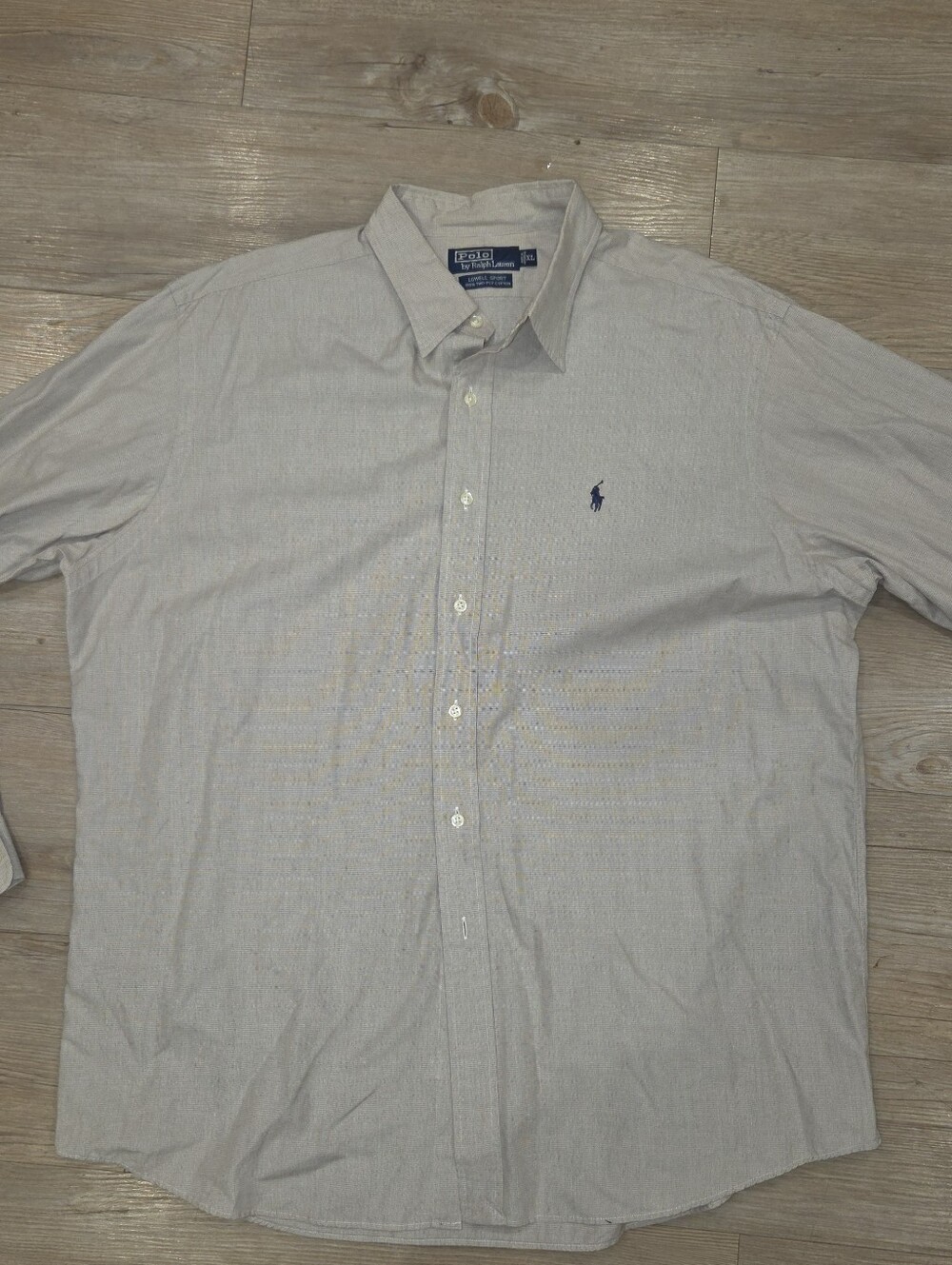 Polo by Ralph Lauren Men's Light Gray Button-Down with Navy Logo